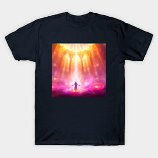 Mystical Heavenly Light Engulfs Lone Monk T-Shirt